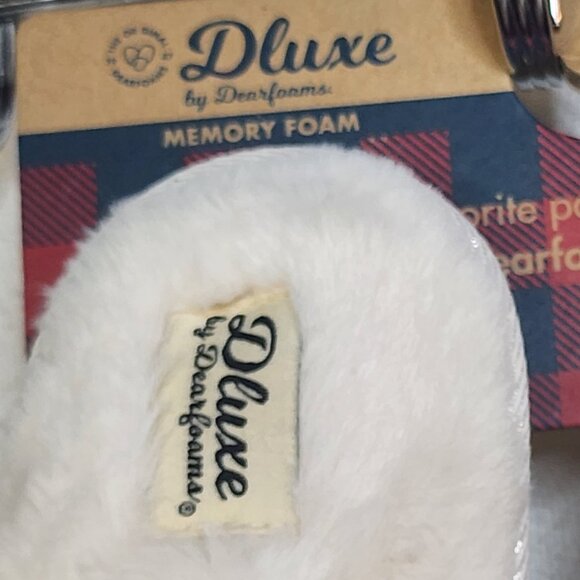 Dluxe by Dearfoams Cream Plush Rubber Soled Super Mom Memory Foam Slippers Sz S - Picture 6 of 16